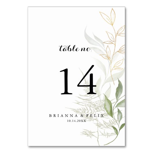 Goud Groen Bladgroen Kalligrafie Bruiloft Kaart (Voorkant)