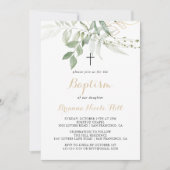 Goud Groen Bladgroen Kalligrafie Doop Kaart (Voorkant)