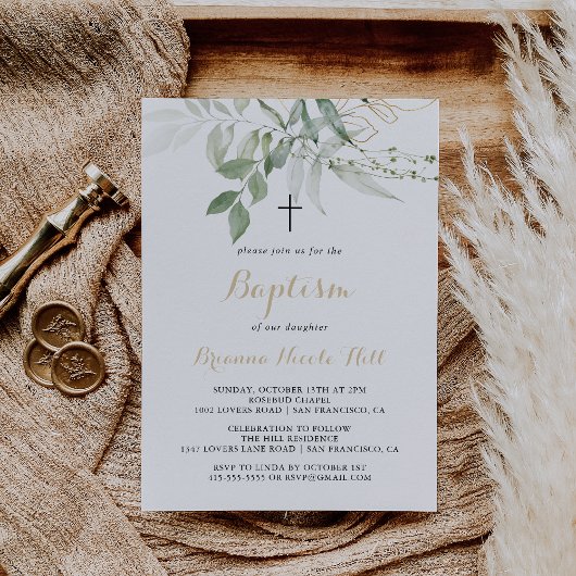 Goud Groen Bladgroen Kalligrafie Doop Kaart