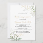 Goud Groen Bladgroen Kalligrafie Eerste Communie Kaart (Voorkant)