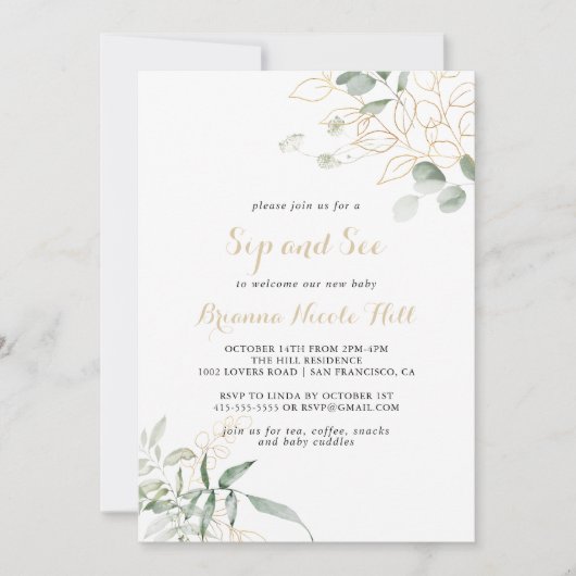 Goud Groen Bladgroen Kalligrafie Sip en See Kaart (Voorkant)