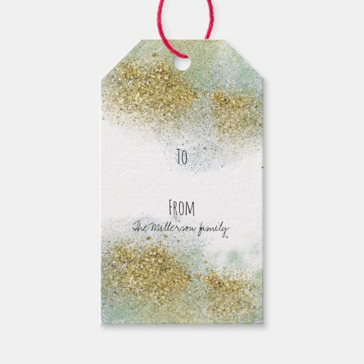 Goud Groen Blauw Faux Glitter Gepersonaliseerd Cadeaulabel (Voorkant)