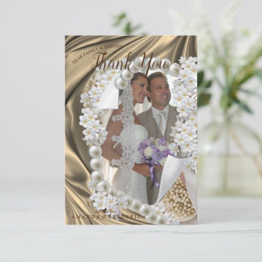 Goud,Groen,Blauw,ivoor Zijde & Bruiloft Dank Je Ka RSVP Kaartje (Staand voorkant)