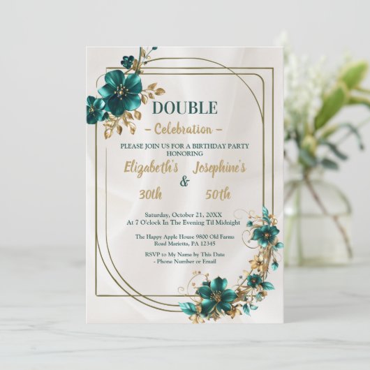 Goud Groen Bloemen Dubbele Gewrichten Verjaardag Kaart (Staand voorkant)