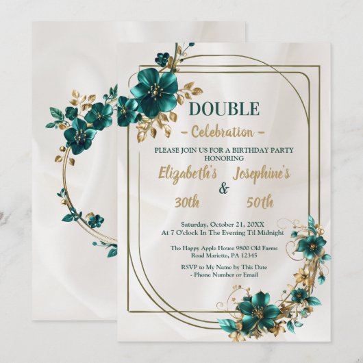 Goud Groen Bloemen Dubbele Gewrichten Verjaardag Kaart (Voorkant / Achterkant)