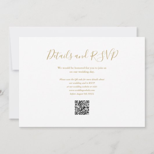 Goud Groen Bloemen QR Code Foto bruiloft Kaart (Achterkant)