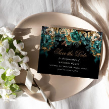 Goud Groen Bloemen Quinceañera Save The Date