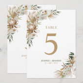 Goud & Groen Boho Trouwfeest Tafel Nummerkaart (Voorkant / Achterkant)