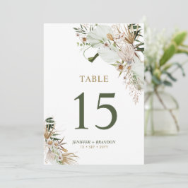 Goud & Groen Boho Trouwfeest Tafel Nummerkaart