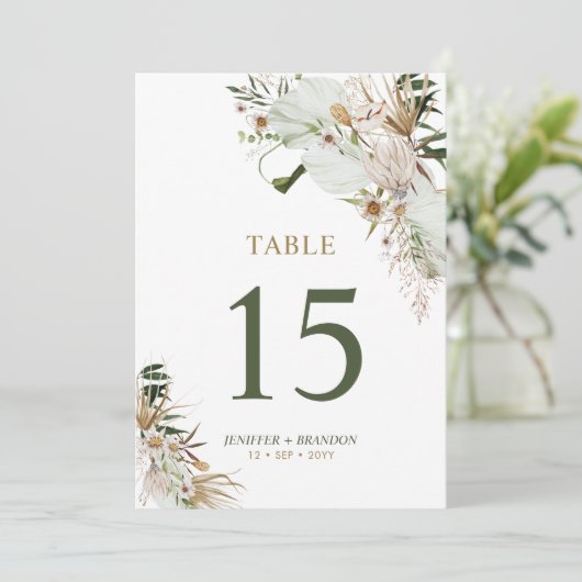 Goud & Groen Boho Trouwfeest Tafel Nummerkaart (Staand voorkant)