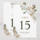 Goud & Groen Boho Trouwfeest Tafel Nummerkaart (Voorkant / Achterkant)