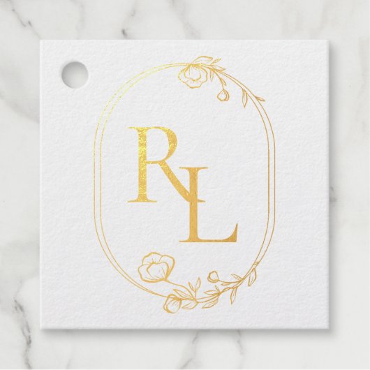 Goud & Groen Bruiloft Monogrammed Initialen Bedankjes Labels (Voorkant)