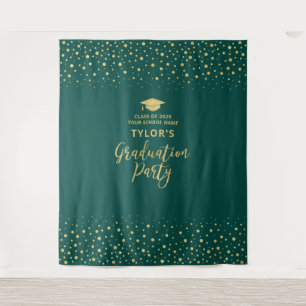 Goud & Groen Confetti   Diploma-uitreikingsfeest B Wandkleed