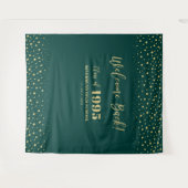 Goud & Groen Confetti Klassereünie Feest Achtergro Wandkleed (Voorkant (horizontaal))