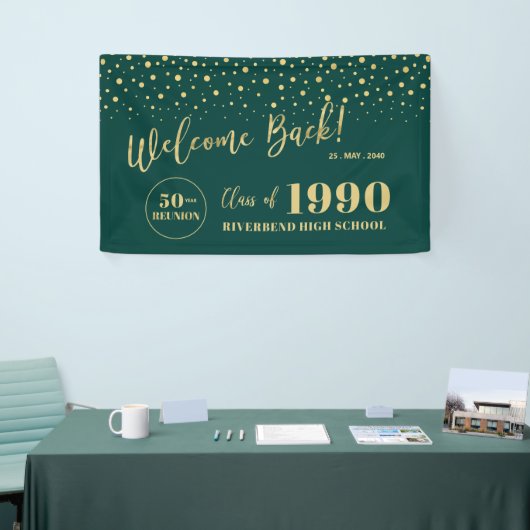 Goud & Groen Confetti Klassereünie Feest Verwelkom Spandoek (Beurs)