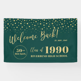 Goud & Groen Confetti Klassereünie Feest Welkom Spandoek