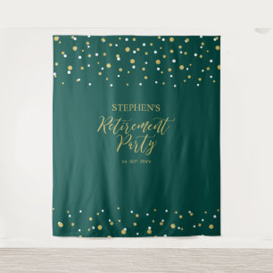 Goud & Groen Confetti Pensioenfeest Achtergrond Wandkleed