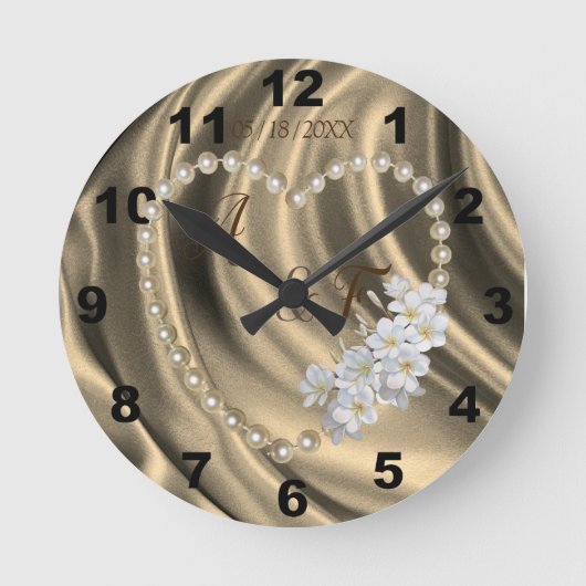 Goud, groen, eiwit, blauw, zijde en parels ronde klok (Voorkant)