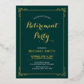 Goud & Groen Elegant Classy Retirement Party Folie Uitnodiging (Voorkant)