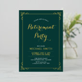 Goud & Groen Elegant Classy Retirement Party Folie Uitnodiging (Staand Voorkant)