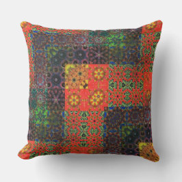 Goud groen en koraal tot bruin kaleidoscoop mozaïe kussen