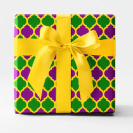 Goud Groen en Paars Mardi Gras Quatrefoil Cadeaupapier