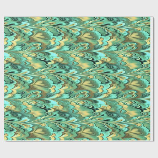 Goud, groen en Turquoise-gemarmerd patroon Cadeaupapier (Vlak)