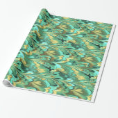 Goud, groen en Turquoise-gemarmerd patroon Cadeaupapier (Uitgerold)