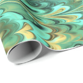 Goud, groen en Turquoise-gemarmerd patroon Cadeaupapier (Rol Hoek)