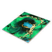 Goud groen en zwart marmer acrylverf tegeltje (Zijkant)