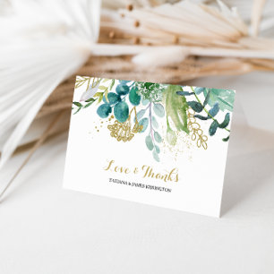  Goud & Groen Eucalyptus Bruiloft Dank u Bedankkaart