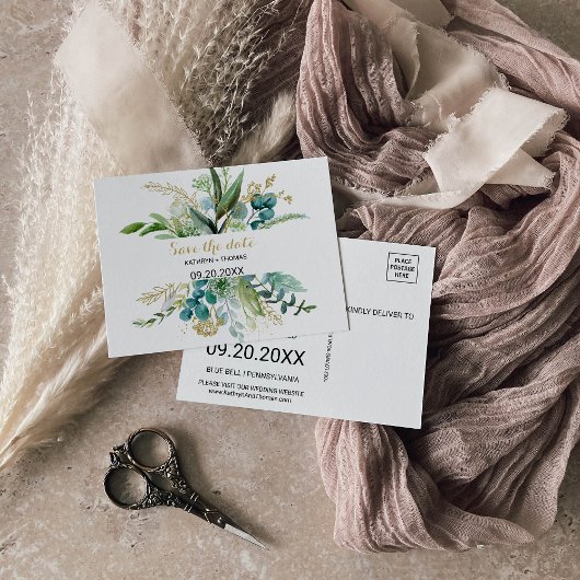 Goud & Groen Eucalyptus Save the Date Kaart