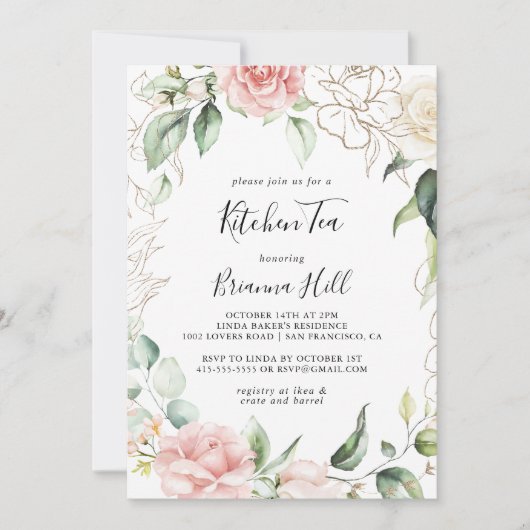 Goud Groen Foliage Keuken Thee Vrijgezellenfeest Kaart (Voorkant)