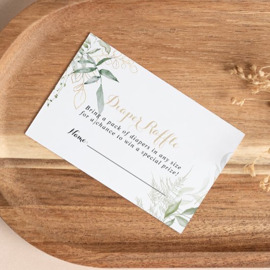 Goud Groen Foliage Luier Raffle Ticket Informatiekaartje