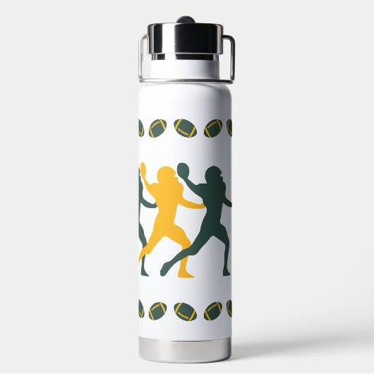 Goud & Groen Football Speler silhouet figuur Waterfles (Achterkant)