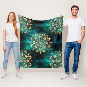 Goud & Groen Galaxy Dharma Mandala Patroon Fleece Deken