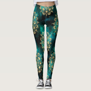 Goud & Groen Galaxy Dharma Mandala Patroon Leggings