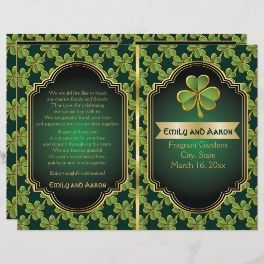 Goud, groen Iers programma voor het bruiloft van d (Voorkant / Achterkant)