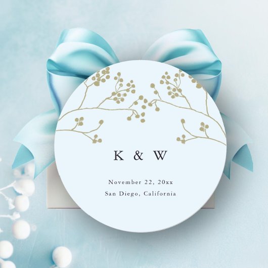 Goud groen ijs blauw elegante chique winter bruilo ronde sticker