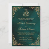 Goud  Groen Islamitisch Henna Mehndi Ceremonie Kaart (Voorkant)