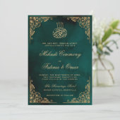 Goud  Groen Islamitisch Henna Mehndi Ceremonie Kaart (Staand voorkant)