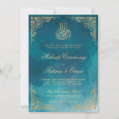 Goud Groen Islamitisch Moslim Mehndi Ceremonie Kaart (Voorkant)