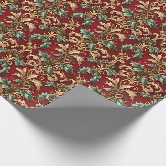 Goud groen laat kerstvakantie inpakpapier achter (Hoek)