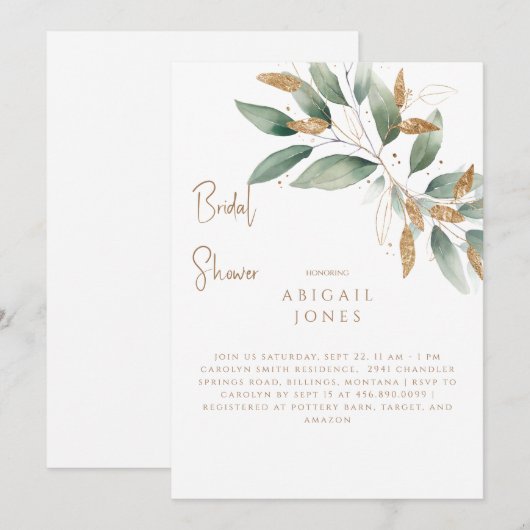 Goud & groen loof Elegant Vrijgezellenfeest Kaart (Voorkant / Achterkant)