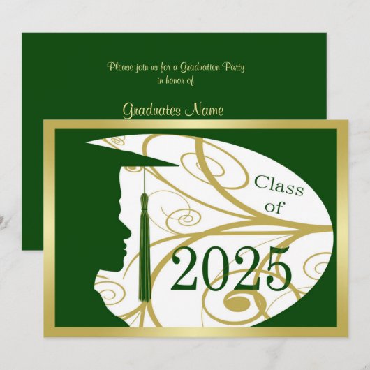 Goud/Groen Man Silhouette 2025 Afstudeerfeest Kaart (Voorkant / Achterkant)