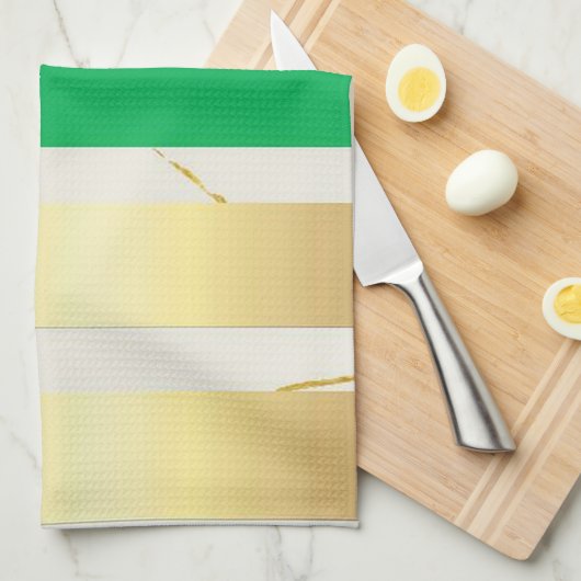 Goud & Groen Marmer Streep Theedoek (Quarter Fold)