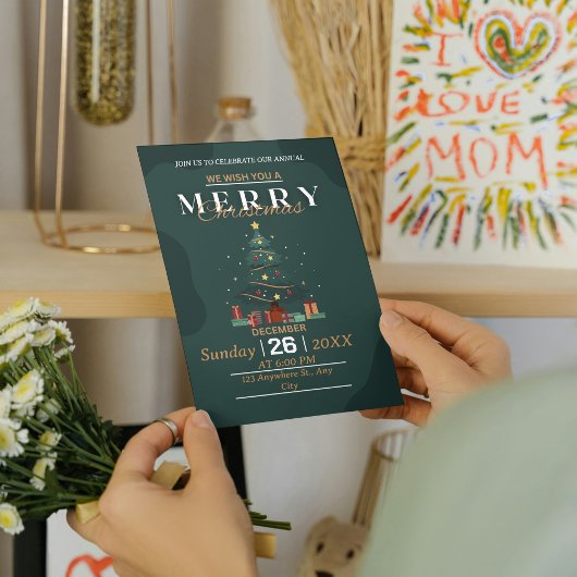 Goud & Groen Moderne Kerst Uitnodiging | Elegant
