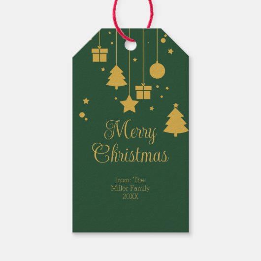 Goud Groen Ornament Kerst Cadeaulabel (Voorkant)