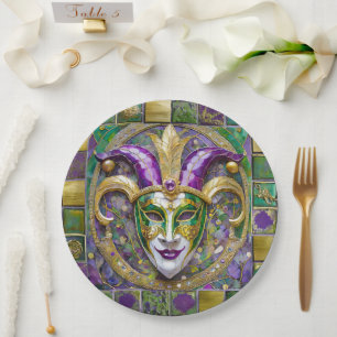 Goud Groen Paars Mardi Gras Narrenmasker Papieren Bordje