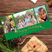 Goud & Groen Prettige Feestdagen 3 Foto Collage Feestdagenkaart